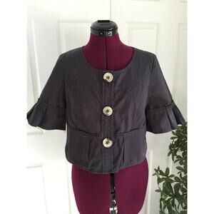 Anthropologie Ett Twa Women Sz 4 Pleated Crop Single Breast Jacket Cotton NWT